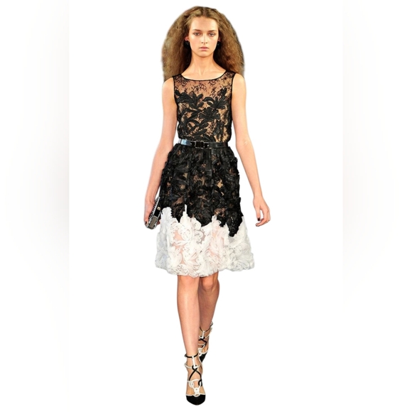 $4,800 OSCAR DE LA RENTA BLACK WHITE LACE SILK RUNWAY DRESS US 6 - Picture 8 of 13
